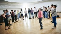 Students in Nicholas Nickleby rehearsals