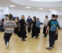 Acting student rehearsals for Pride and Prejudice production